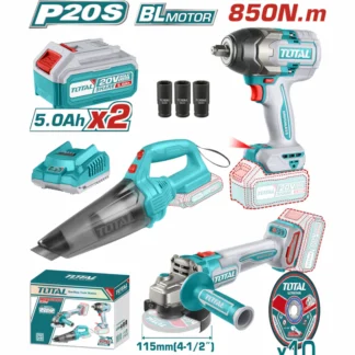 Combo Pistola Impacto 1/2" 850nm + Esmeriladora 4 1/2" + Aspiradora 20v