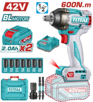 Pistola impacto TOTAL 1/2 42V 600NM 2BAT